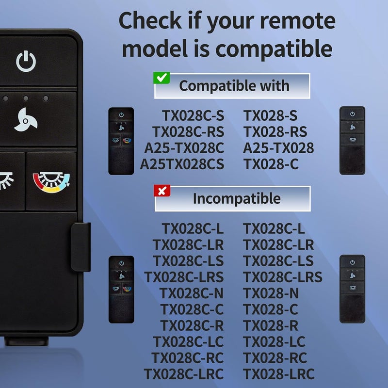 FEKOTS TX028C-S Ceiling Fan Remote Control for Hampton Bay - 3 Speed, Light Dimmer Compatible with TX028C-S, A25-TX028C, A25TX028CS - Image 2